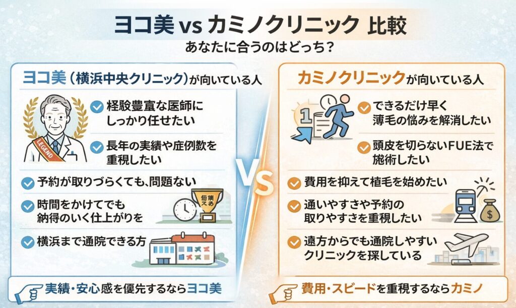 ヨコ美クリニック　カミノクリニック　比較